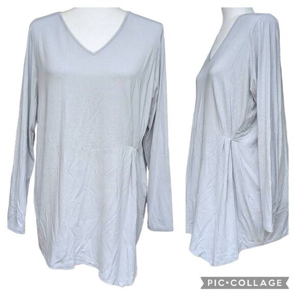 J.Jill Wearever Collection Gray Tshirt Pullover Side Pleated Long Sleeves Sz M - Picture 1 of 9